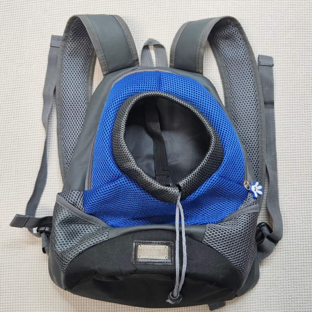 Classic Fashion Collection Pet Carrier Backpack Blue Grey Mesh Small Dog Cat 12"